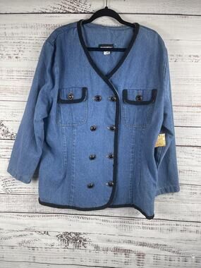Vintage Tickets Jacket Women's Size 18 Denim Double Breasted Trim Made USA 90s